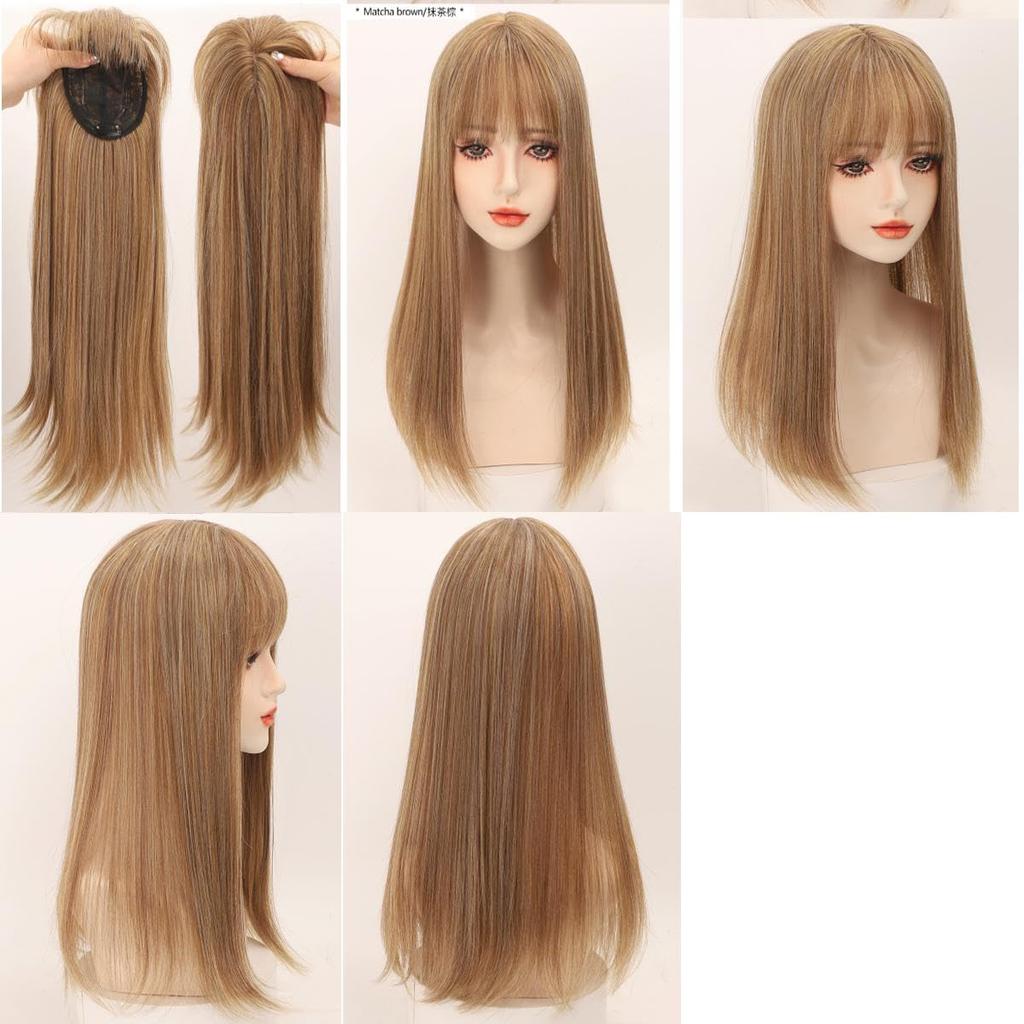 Wig Terrace Premium Heat-Resistant Synthetic Hairpiece, Partial Wig with Bangs, Whorl Wig, Semi-Long, Women's Wig, Foreign Style, Hair Extensions for