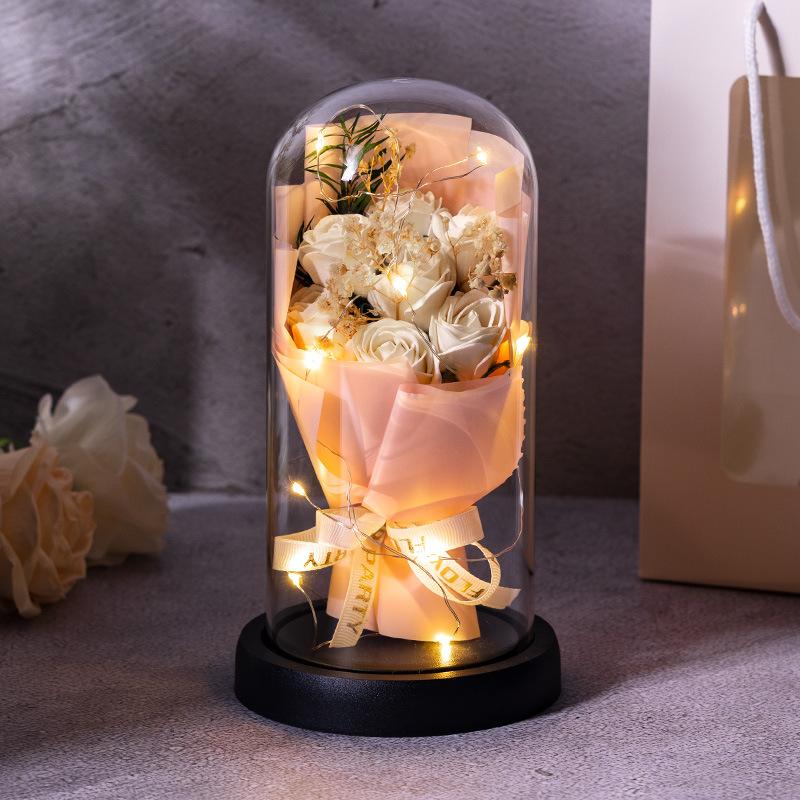 Valentine's Day Birthday Gift Glass Cover Eternal Flower Dried Flower for Girlfriend Rose Gypsy Practical Ornament