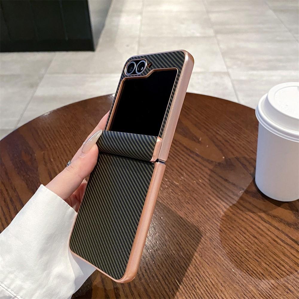 For Samsung Galaxy Z Flip 7 6 5 4 Electroplated Carbon Fiber Texture Matte Shockproof Anti-Drop Folding Hard PC Protective Case