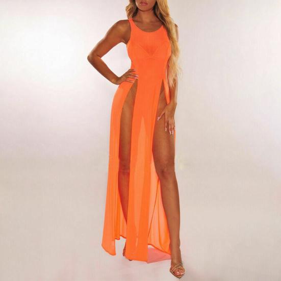 Swimsuit Cover Up Breathable See-through Mesh Solid Color Beach Cover Up for Swimming Pool