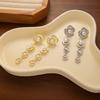 Metal Stud Earrings Retro Pearl Inlaid Pleated Flower Fringed Earrings Light Luxury Premium Earrings