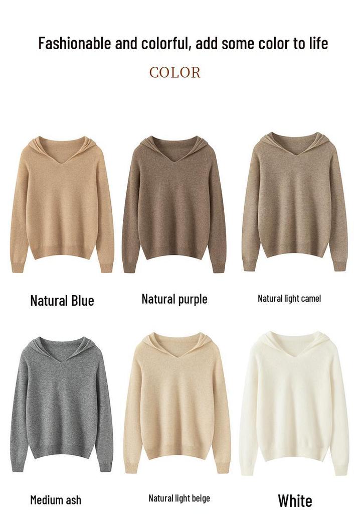 Lekasha Women's 100% Pure Cashmere Pullover Hoodie - Long Sleeve Knitted Sweater for Autumn & Winter