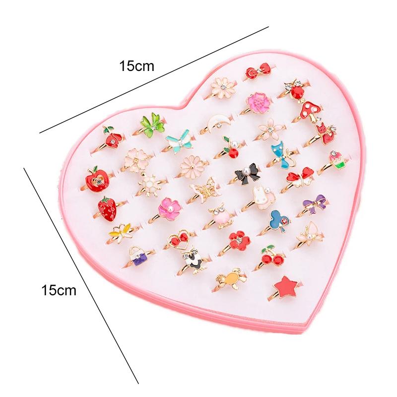 36 Adet Çocuk Ayarlanabilir Yüzük Kızlar İçin Sevimli Rol Yapma Makyaj Oyuncakları Karikatür Takı Alaşım Hayvan Emaye Yüzük Doğum Günü Hediyesi TMZ