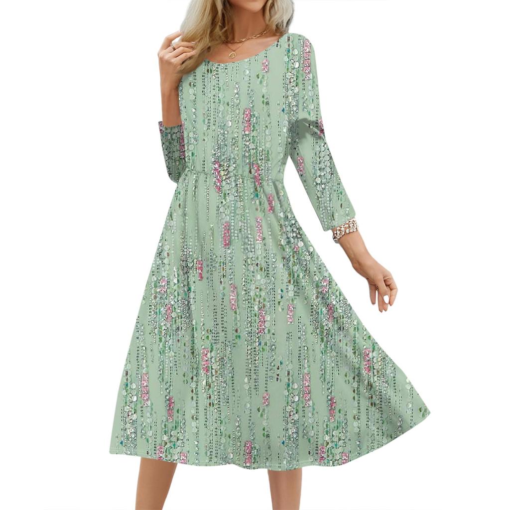 Women's Fashionable Floral And Leaf Loose Dress