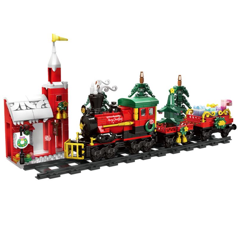 Christmas Santa Claus Building Blocks City Christmas Holiday Train Xmas Tree Decor. Bricks Set Toys for Children Kids Gift