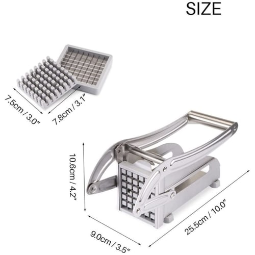 TINGJUNN Stainless Steel French Fry Cutter, Manual Potato Slicer, Includes Two Blade Sizes and a Non-slip Suction Cup Base, Perfect for Dicing Fruits