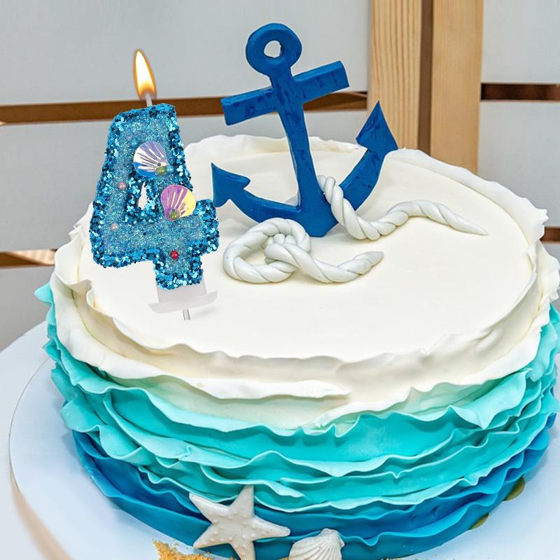 Glitter Blue Number Cake Candles Kids Boy Girl Birthday Party Cake Topper Decoration Mermaid Party Supplies Under The Sea Decor