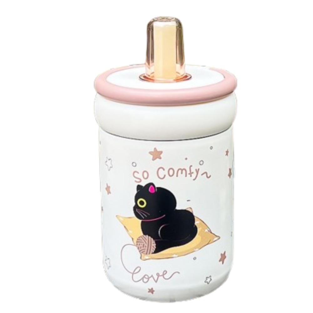 

Cartoon Thermos Bottle Black Cat Straw Drinking Cup Cute Insulated Water Cup Children