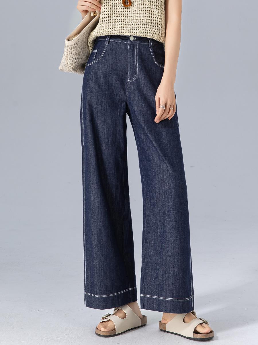 Xinge Women s Patchwork Denim Blue Wide-Leg Summer Pants 27