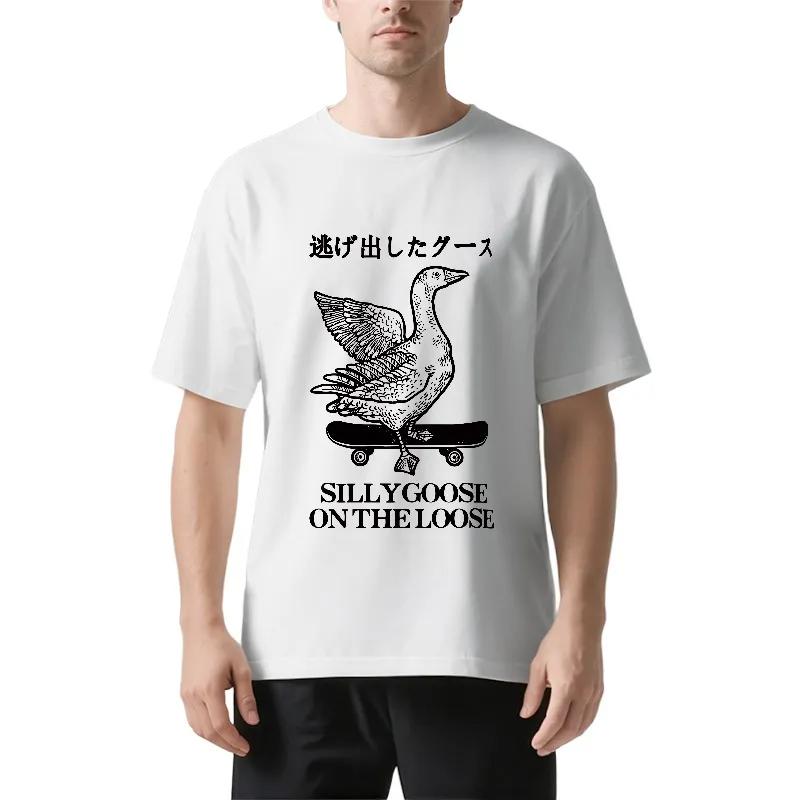 

Skateboard Goose Printed Cotton T-shirt Summer Men s and Women s New Clothing Fashion Casual High Quality T-shirt Street Wear... S