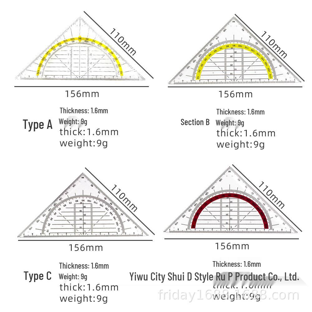 Transparent Triangle Ruler and Protractor Set for Engineering and Sketching White Bag