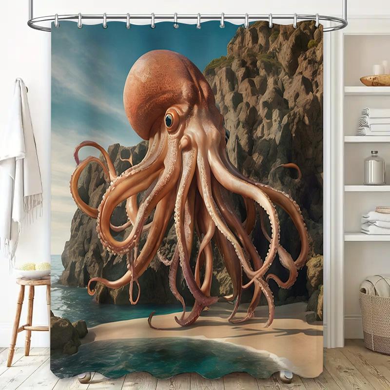 Octopus Shower Curtain Underwater Octopus Bathroom Decor Size69x70inches