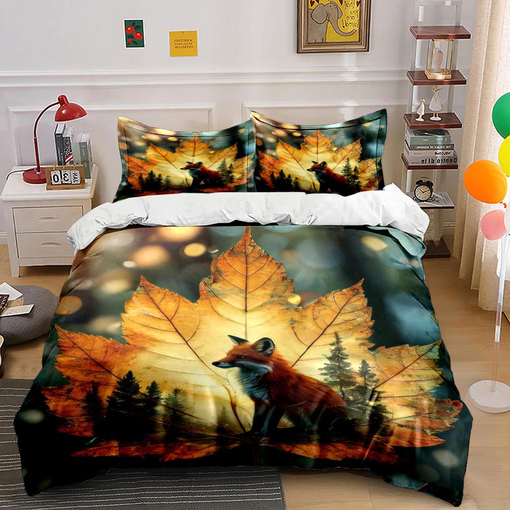 Fuchs Natur Dekor Set Weiche Bequeme Bettbezug Bettwäsche Set Enthalten 1*Bettbezug & 2*Kissenbezüge, Geschenk