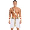 Mens Love God Costume Elastic Waist Contrast Color Heart Design Asymmetrical Skirt Metallic Sash Cuffs Set