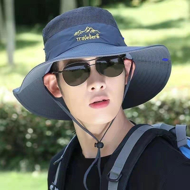 Summer Men Bucket Hat Breathable Mesh Fisherman Cap Outdoor Sunshade Big Brim Sunscreen Riding Hiking Male Sunhat One Size