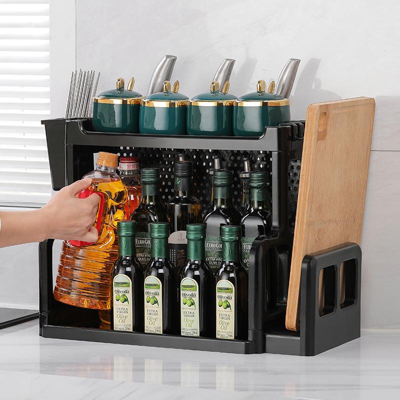 Kitchen Shelf Two-layer Seasoning Rack Knife Holder Cutting Board Rack Countertop Multifunctional Multi-layer Storage No Punching Seasoning Rack