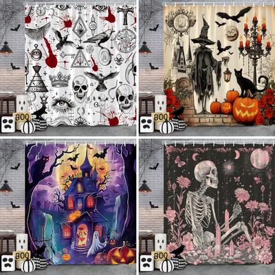Scary Halloween Shower Curtain Vintage Skulls Eagles Pumpkins Roses Boho Polyester Fabric Bath Curtain Bathroom Decor with Hoo