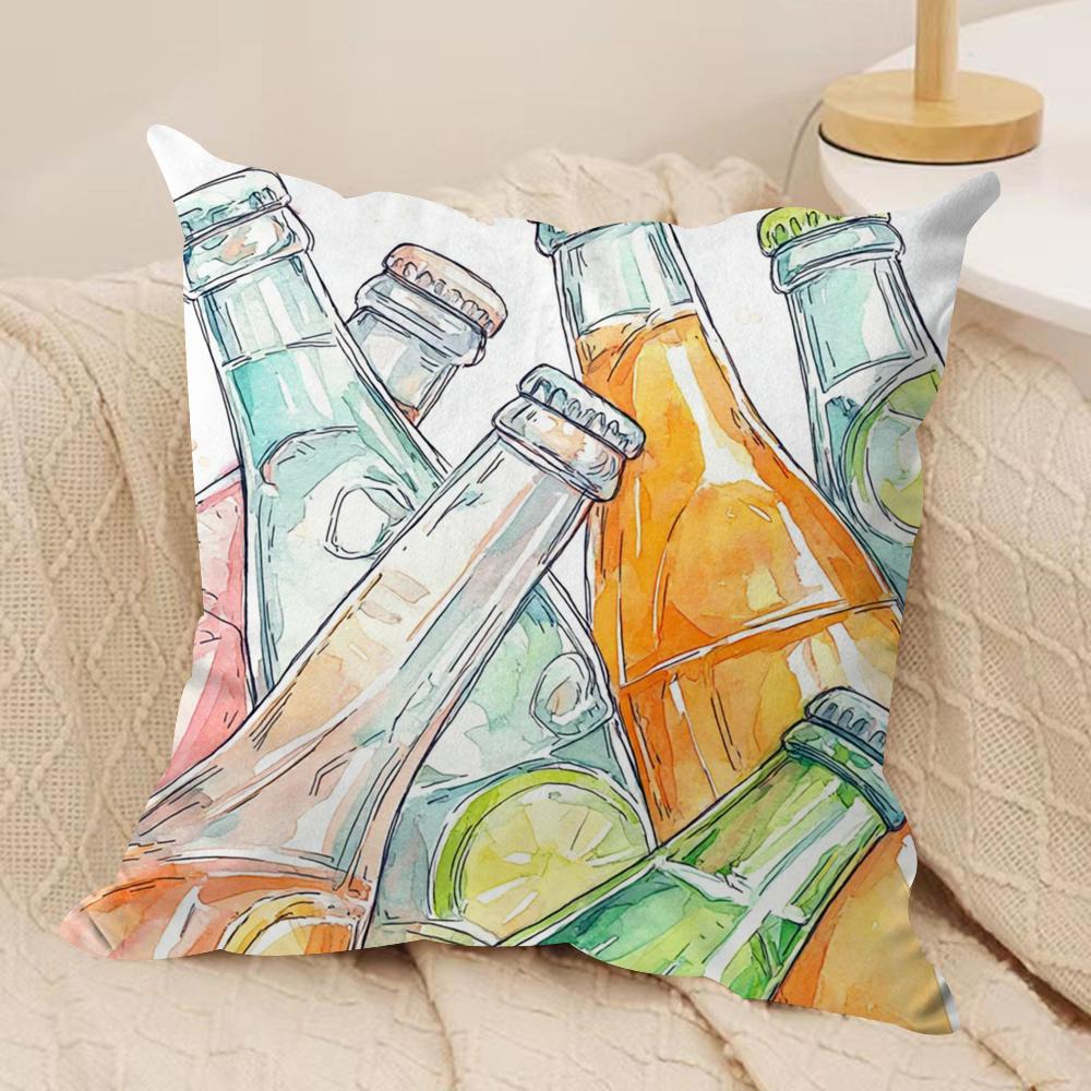 Summer Drinking Cushion Cover Silky Short Plush DoubleSided Printed Pillow Case for Sofa All Seasons Home Decor Gift
