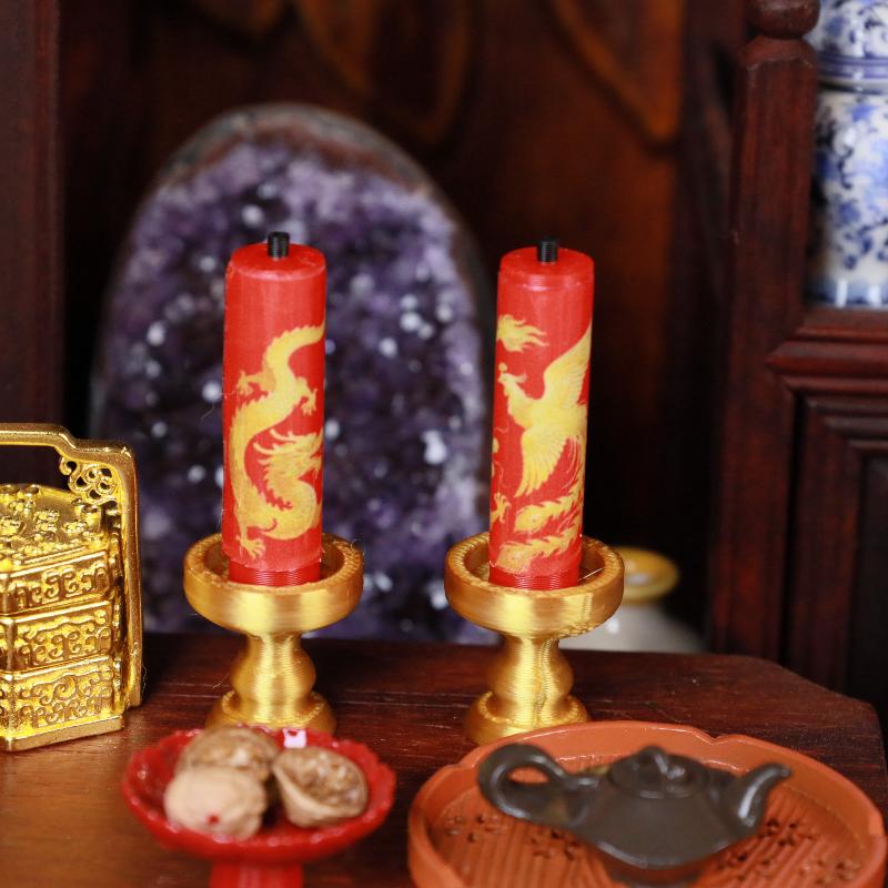 

Miniature Chinese Dragon & Phoenix Candle Holders Antique Style Resin Mini Figurines for Dollhouse Diorama one size