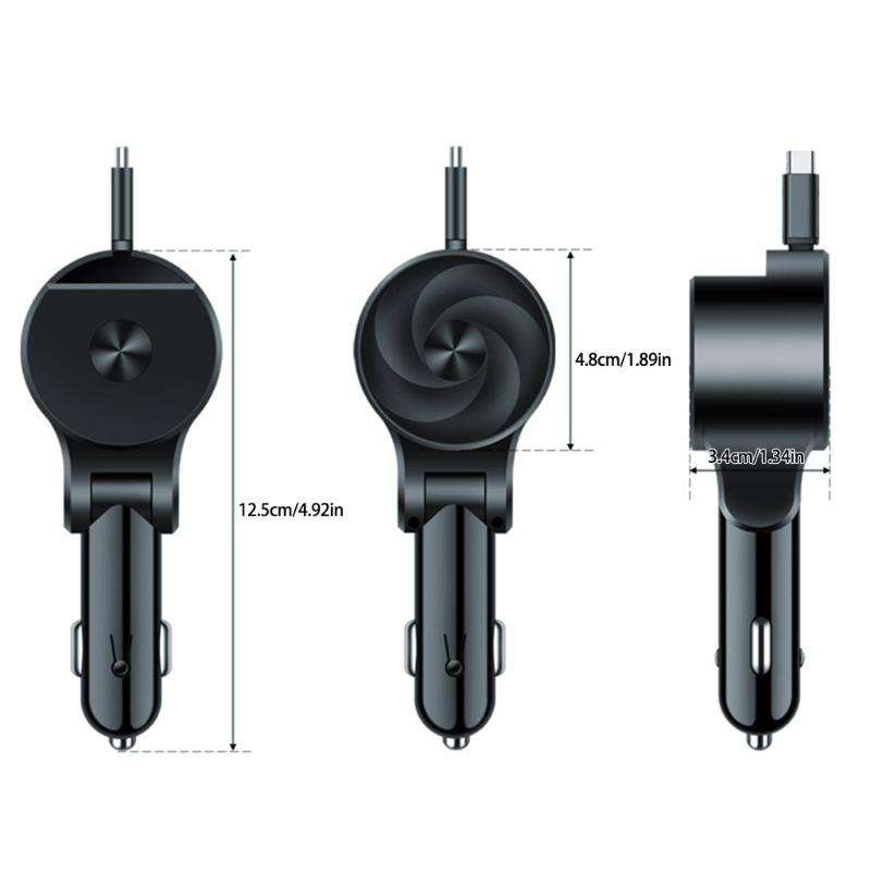 Portable Car Charger with Extendable Cord Support PD30W Quick Charging 12V-24V Wide Voltages Compatibility for Phones