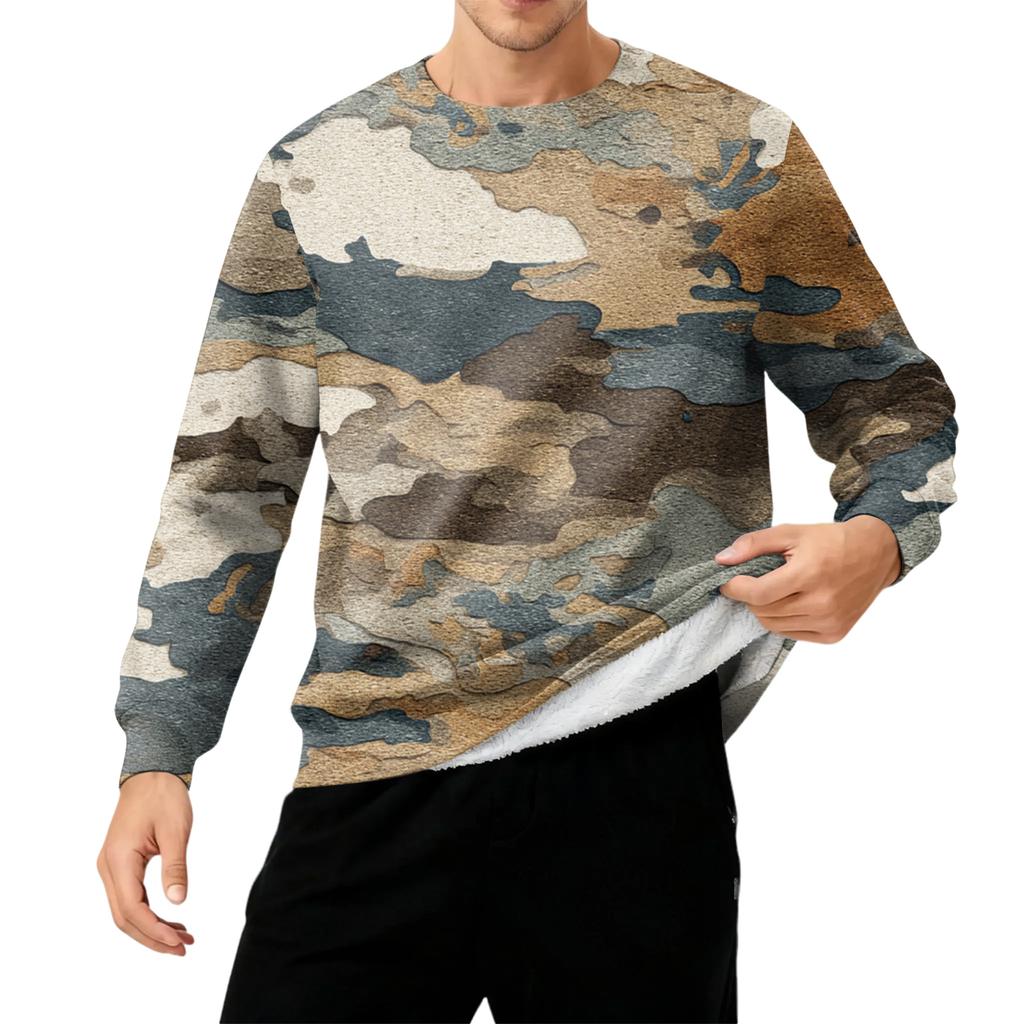 Men's Round Neck Fleece-Lined Thick Warm Sweatshirt