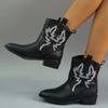 Støvler for kvinner i store størrelser 2024 Høst Nye Spisse Western Cowboy Korte Støvler Retro Mote Slip-on Firkantet Hæl Ankelstøvletter Dame