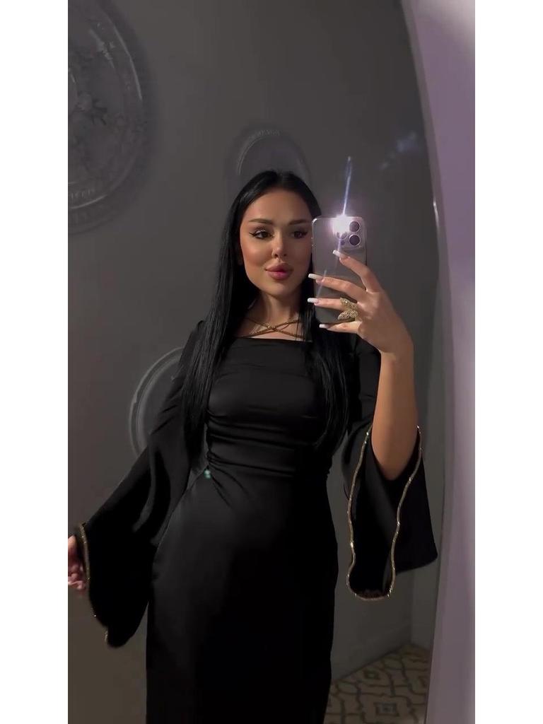 Slim Satin Rhinestone Dress: European & American Style, Long-Sleeved, Tie-Up, 2024 Autumn Women's Fashion.