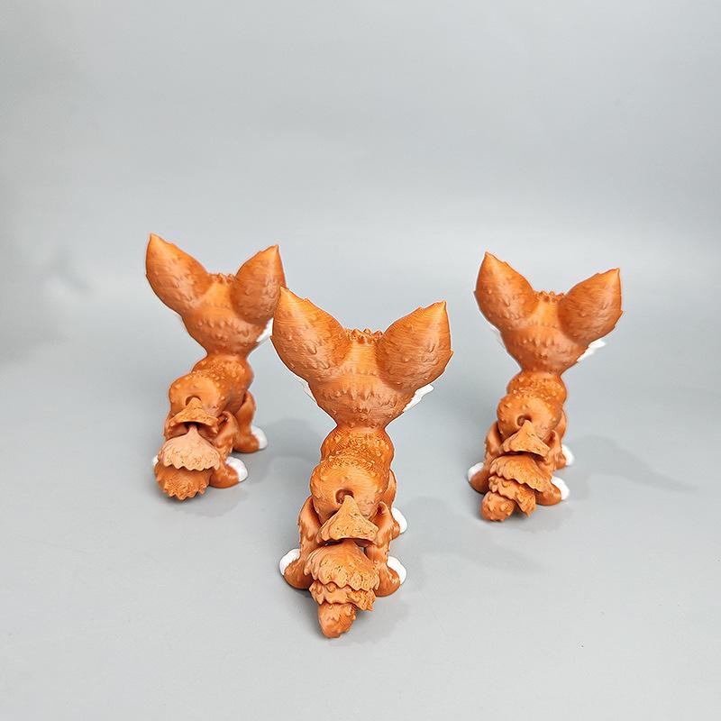 3D Printing Small Fox Cute Creative Modelling Animal Toys Office Home Decoration Small Ornaments Big Ears Fox Children's Gifts