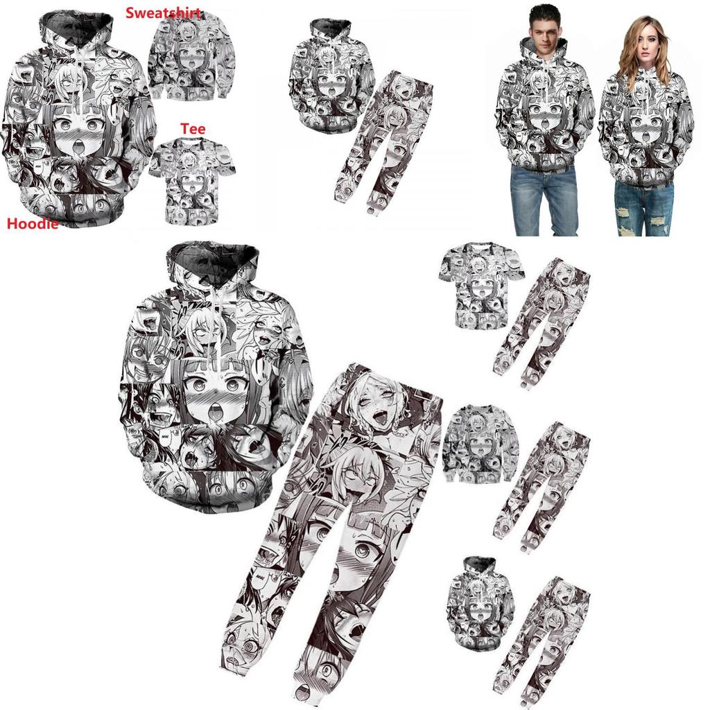 Ahegao Anime Face Hoodie And Pants Creative 3d Printed Jogger Suit For Men And Women