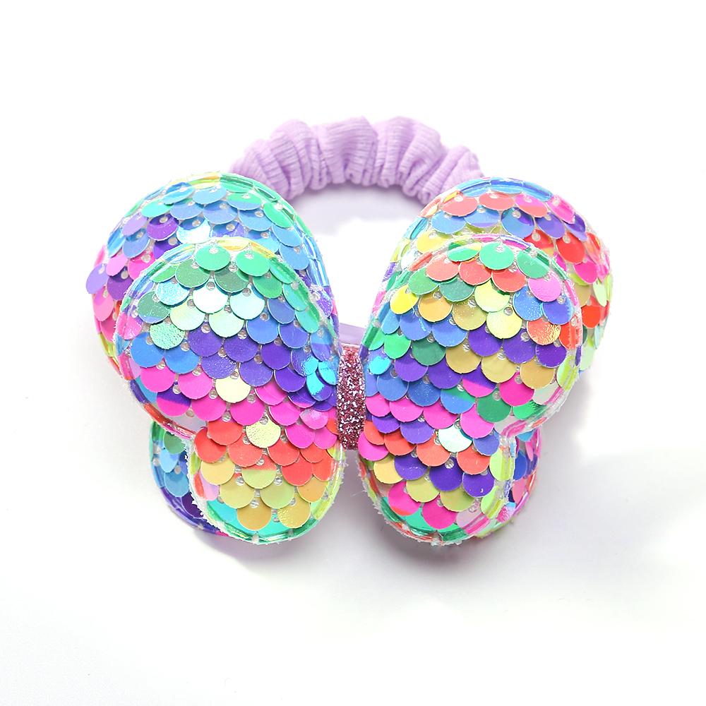 1PC New Cute Sequin Butterfly Girls Kids Ponytail Elastic Hair Bands Children Hair Ties Princess Hair Accessories Baby Headwear