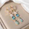 Luxury Flowers with Water Droplets Zirconia Dangle Earrings for Women Golden Earring Jewelry Party Accessories