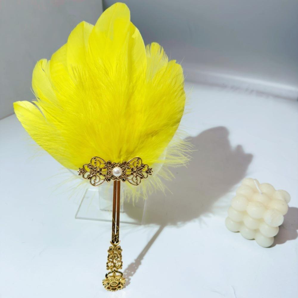 

Colorful Feather Hand Fan Gold Handle Handheld Fan Decorative Dance Fan Home Decoration жёлтый
