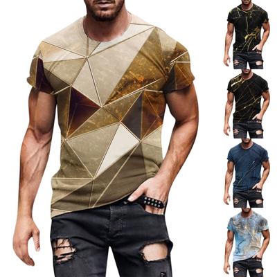 Camiseta Top Casual Europeia e Americana com Gola Redonda Estampada Étnica Retro de Manga Curta