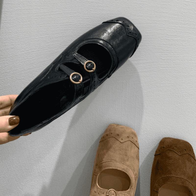 Klamra Pasek Buty na Niskim Obcasie Jesień Nowe Kwadratowy Nosek Płytki Dekolt Łączona Zamsz Antypoślizgowe Odporne na Ścieranie Buty Jednokolorowe