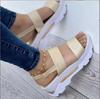 Summer New Large-size Women's Shoes Wide-sided One-word Buckle with Thick-soled Wedge Heel Fish Mouth Sandals Women