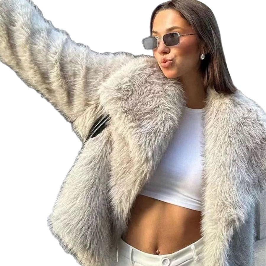 Autumn and winter new imitation fox fur coat lapel short thickened loose coat