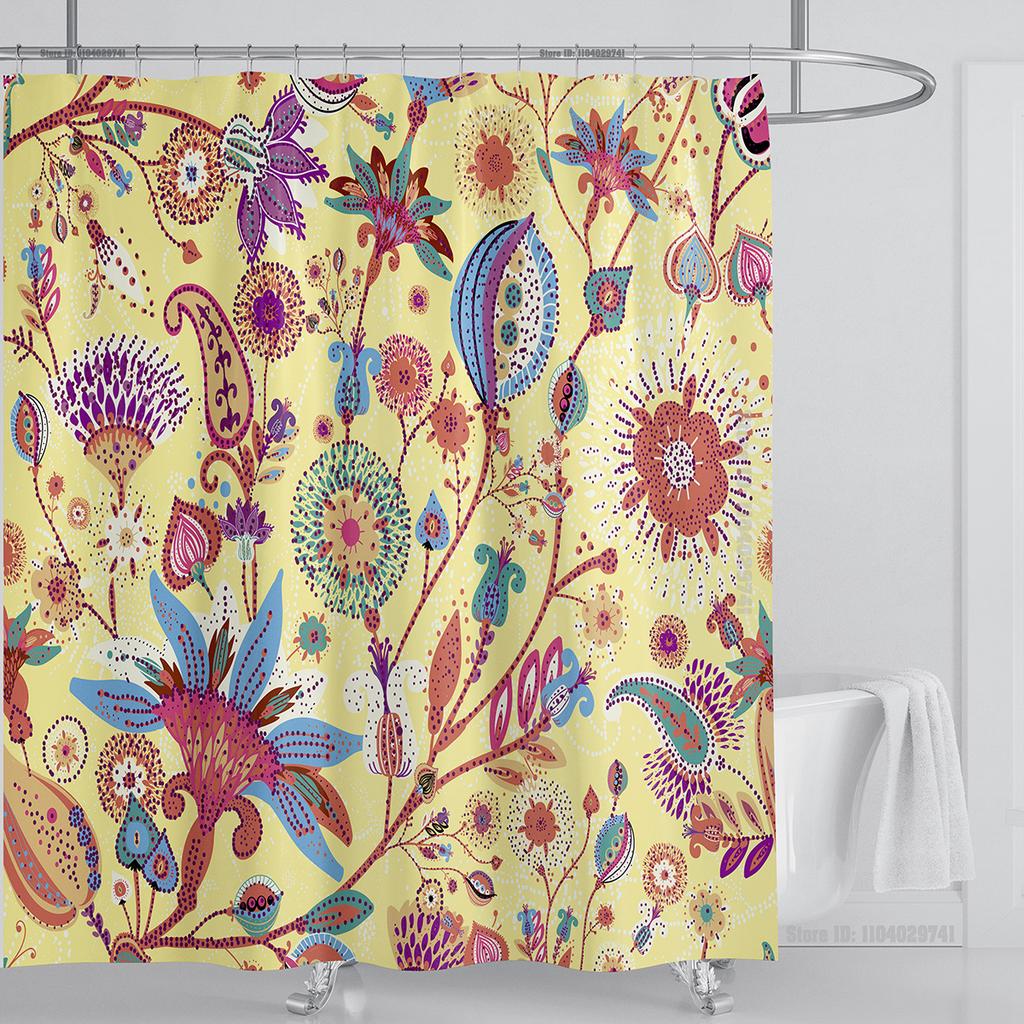 Boho Luxury Floral modern Shower Curtain flower printing Waterproof Polyester Bathroom Curtain with Hooks Bathtub Screen