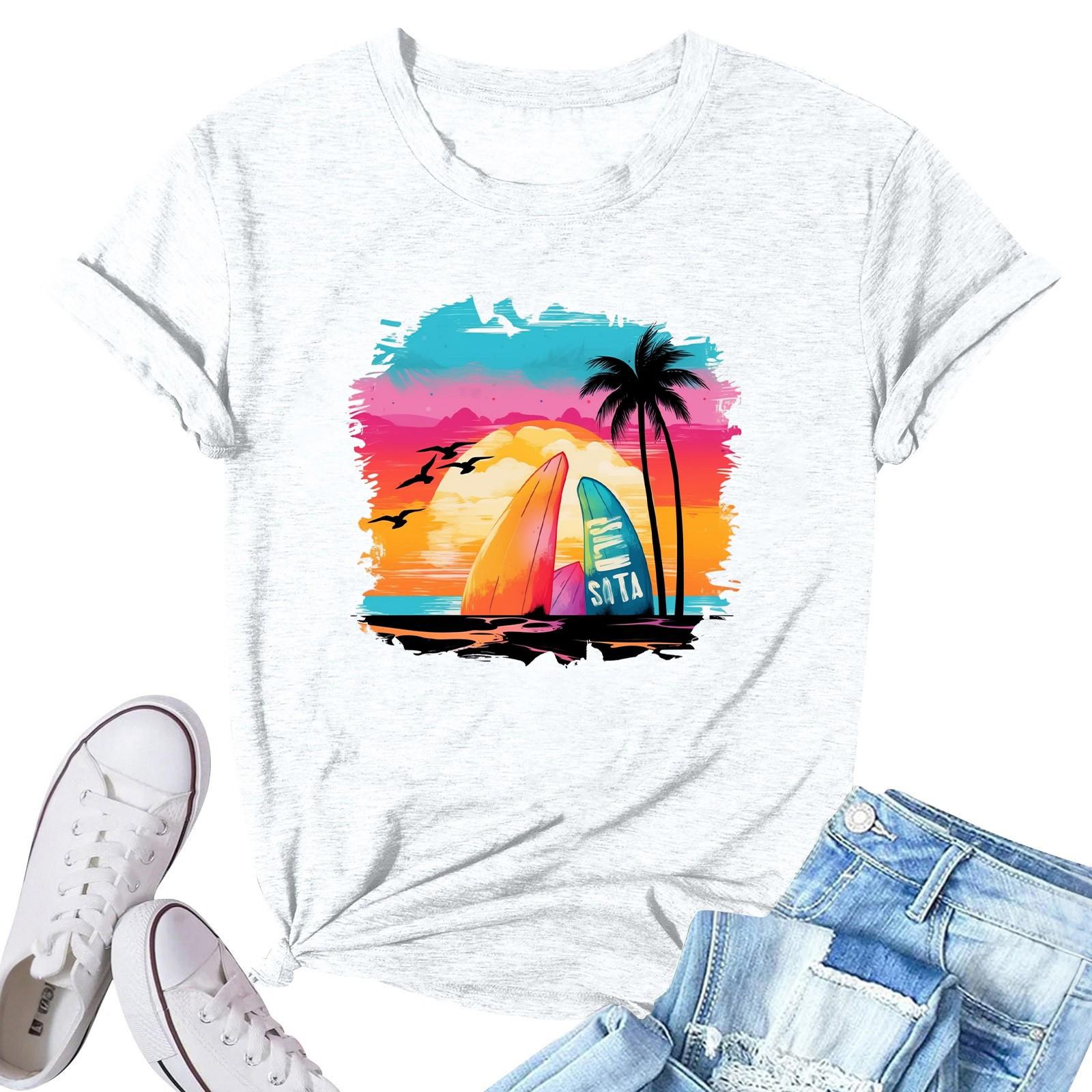 

Жіноча модна повсякденна плісирована кругла футболка з короткими рукавами з принтом XL білий