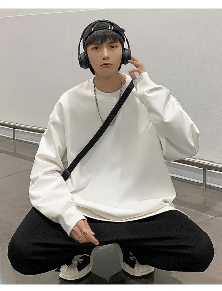 NASA Men's Trendy Long Sleeve Spring/Autumn Hoodie - Plus Size Heavyweight T-Shirt with Velvet, Solid Color, Loose Slit Design.