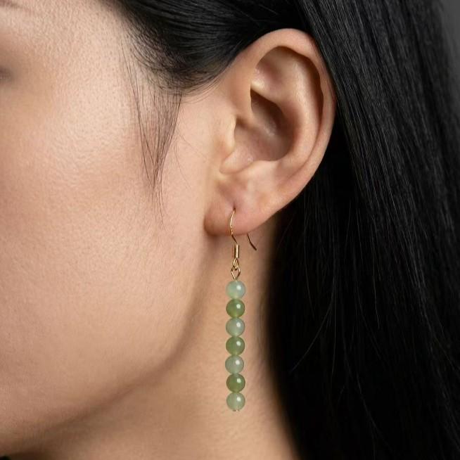 Rauchgrün hängendes Ohr natürlicher Hetian-Jade Ohrhaken 925 Silber Vintage Chinesischer Stil Hanfu Quastenohrringe
