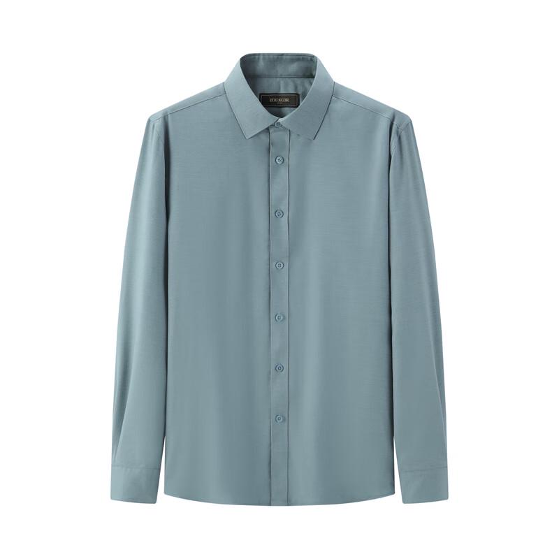 YOUNGOR Men's Winter Business Casual Warm Long-Sleeve Shirt