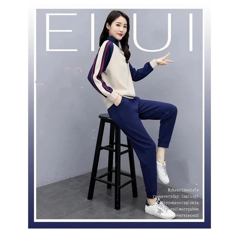 Women's 2 Piece Fleece Lined Tracksuit Half-Zip Color Block Sweatshirt & Jogger Pants