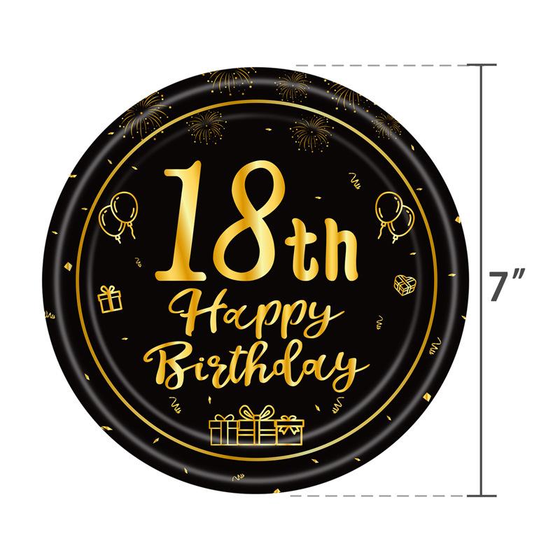 Black Gold 18th Birthday Disposable Tableware Cheer 18 Years Old Plates Napkins Happy Eighteen Birthday Party Decor Tableware