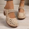 Summer Women's High-heeled Sandals,Elegant Retro Hollow Out Breathable, European and American Style Round Toe Thick Heel Sandals