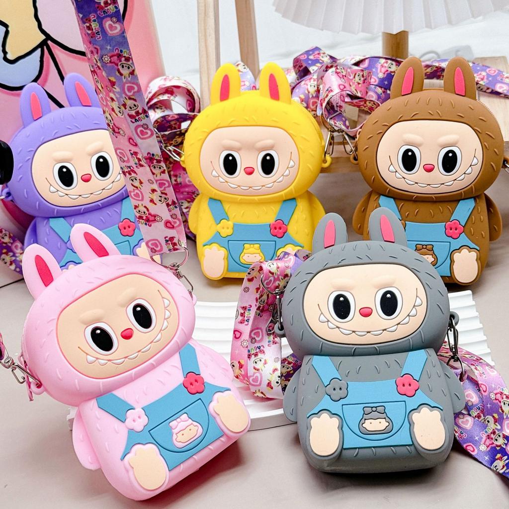 New children's cute Labubu princess bag medium coin purse cartoon portable coin bag silicone crossbody bag