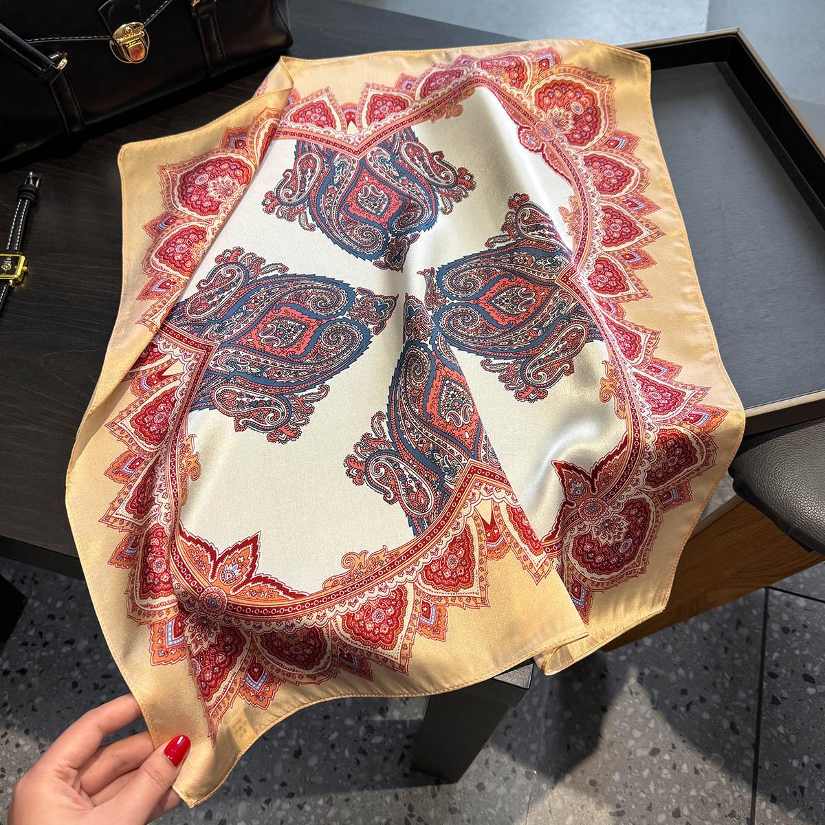 

Brand 100% Pure Silk Scarf Women Neck Hair Foulard Square Headband Scarves Bandana Hijab Print Poncho Scarves Pashmina bandana Real Silk 53x53cm