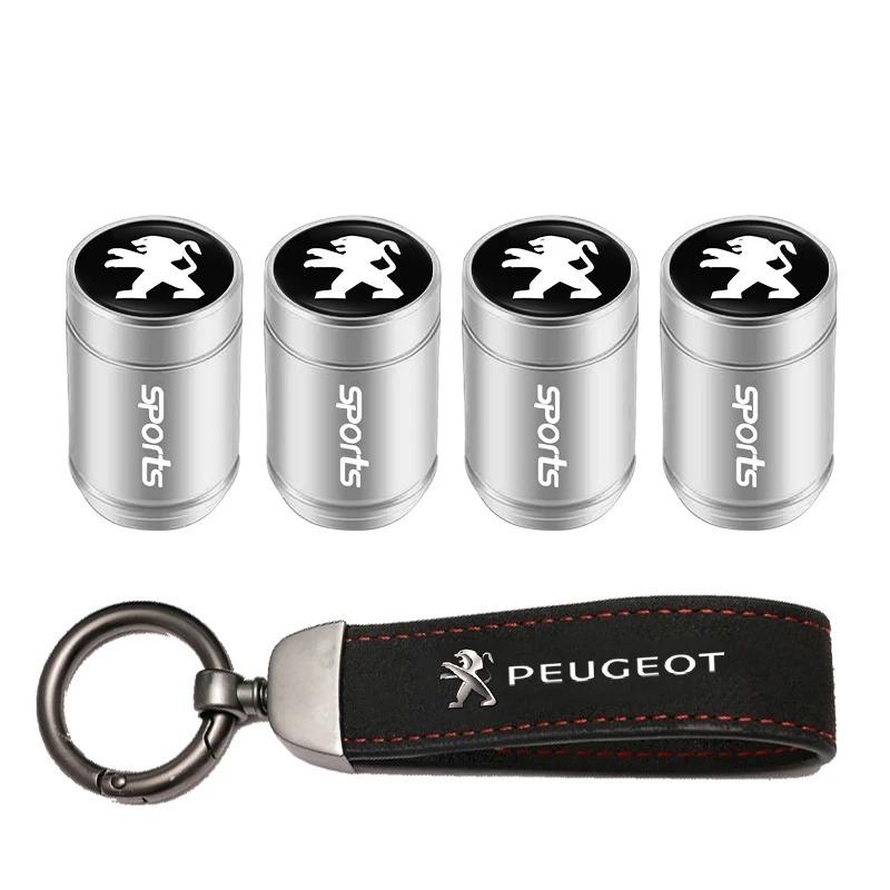 Car Tire Wheel Valve Caps Cover Suede Car Key Chain Ring Keychain for Peugeot 3008 5008 208 308 508 2008 408X 108