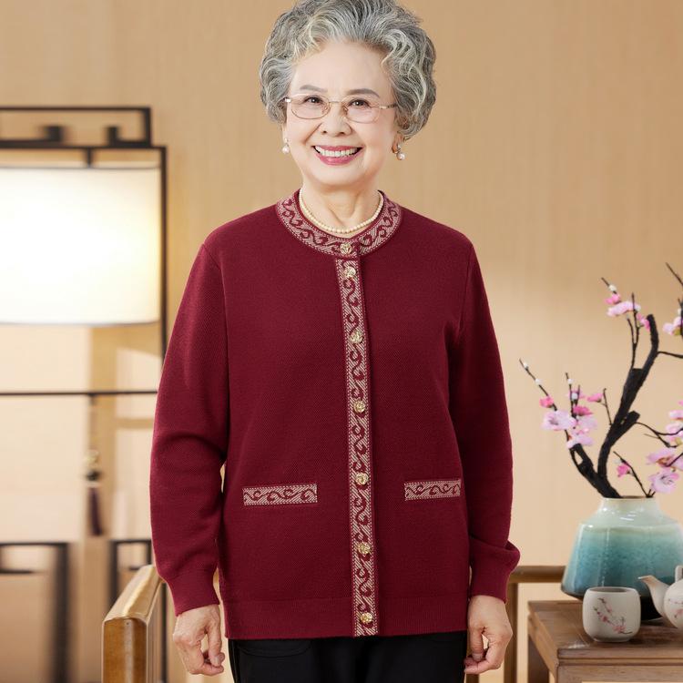 Velvet Padded Mother Plus Size Knitted Cardigan In Autumn and Winter, Old Lady and Grandmother with Spring and Autumn Sweater Coat.