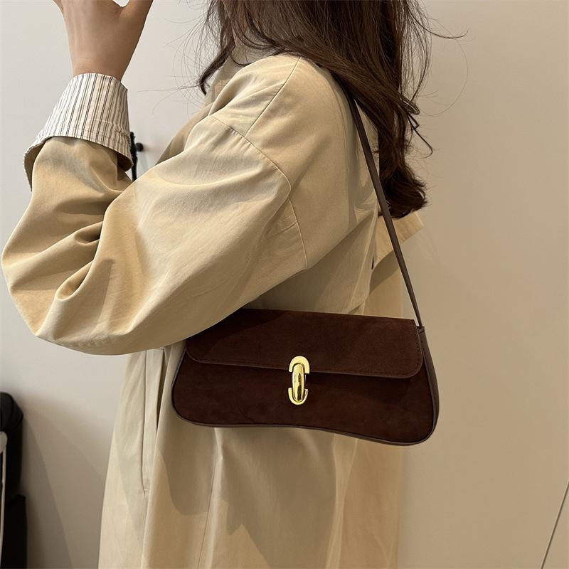 Yogodlns Vintage Faux Suede Box Bags For Women Luxury Designer Handbags And Purses New In PU Lock Decoration Small Underarm Shoulder