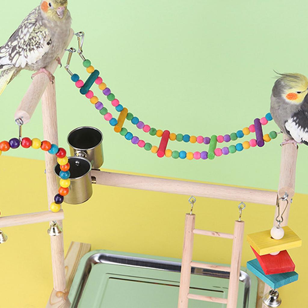 Lovebird Parrots Cage Perch Stand Bridge Colorful Swing Climbing Wooden Training Ladder Toy for Bird